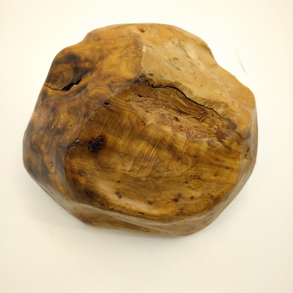 Wooden Bowl Solid Handmade Burl Wood Root Basket MCM Signed CON - Picture 10 of 11